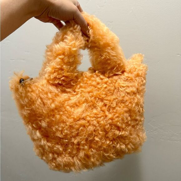 Multi Use Orange Genuine Curly Shearling Top Handle Bag/Shoulder Bag/Crossbody - Picture 4 of 16